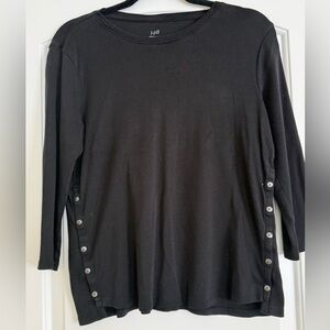 J.Jill Perfect Pima Black Side Button Tee Petite Medium